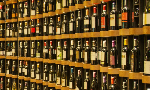 shelves of wine